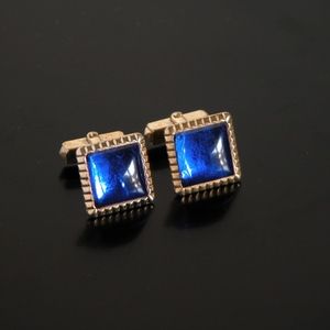Vintage Anson Blue Jeweled Gold Tone Cufflinks